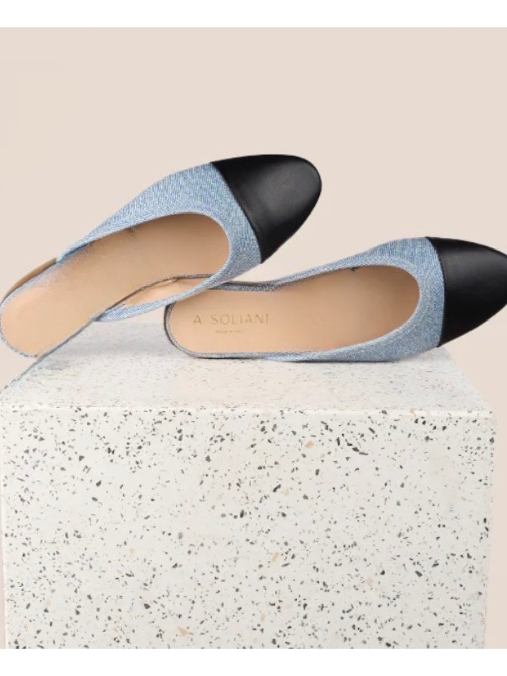 A. Solani cap toe Denim Blue flats / Slides /  Mules size 39 or 8.5